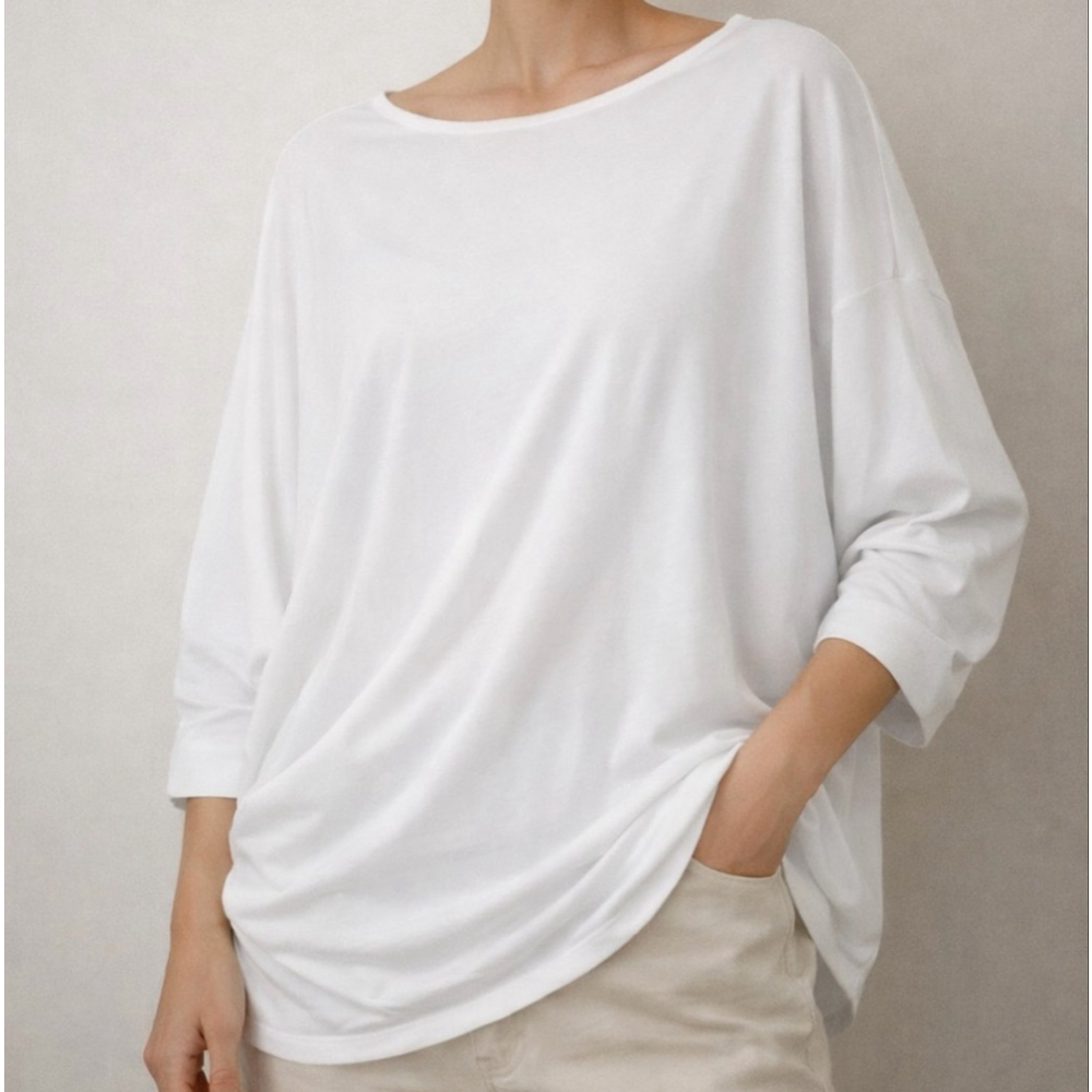 IMAN Global Chic Top L NWT Ivory White Ruched Dolman Sleeve Drape Boat Neck